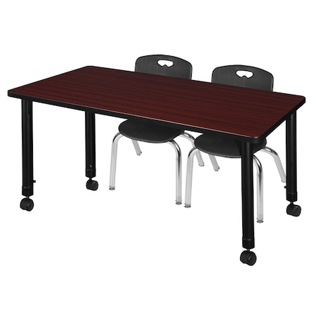 Regency Kee 48 x 24 in. Mobile Adjustable Classroom Table- Mahogany & 2 Andy 12 in. Stack Chairs- Black MT4824MHAPCBK45BK